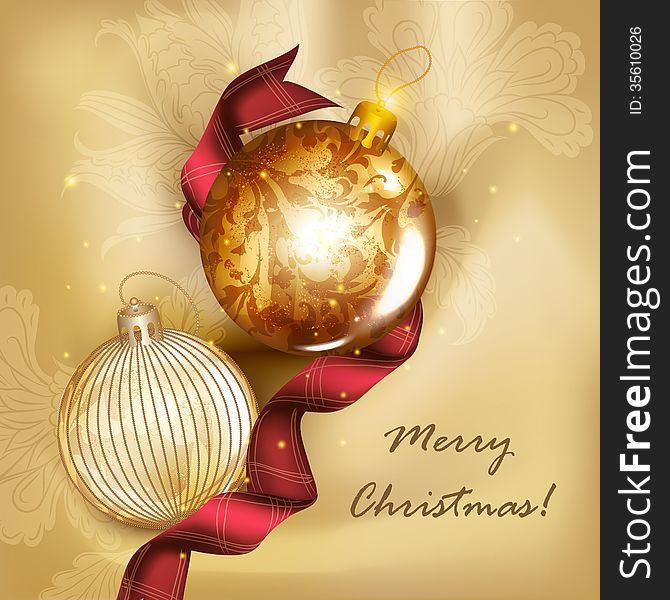 Christmas Greeting Card With Detailed Baubles And Silk Tissue