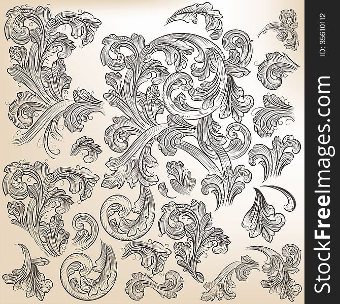 Collection of vector floral decorative swirls for design