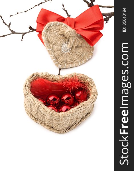 Wicker Basket  With Red Beads