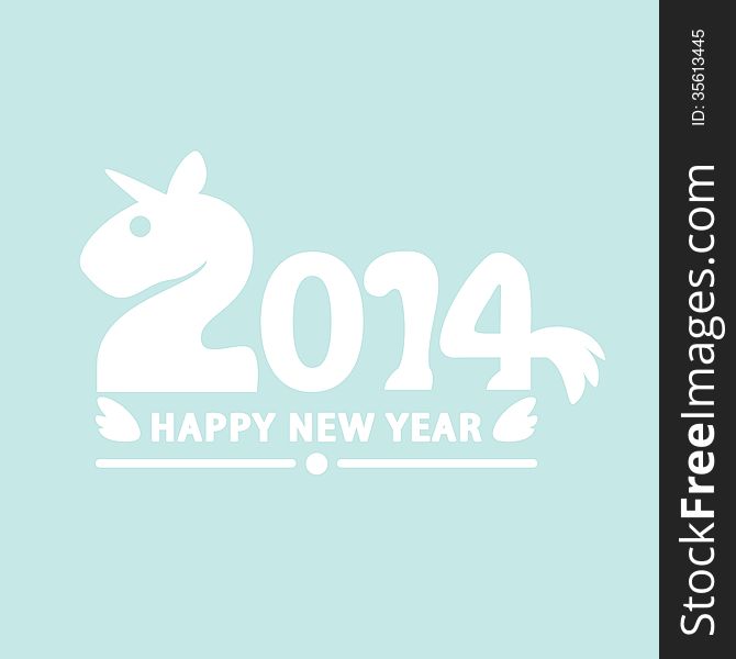 Happy new year 2014,Unicorn alphabet cute, Year of the horse, Vector illustration. Can be used for layout, web design, brochure, flyer, leaflet, card