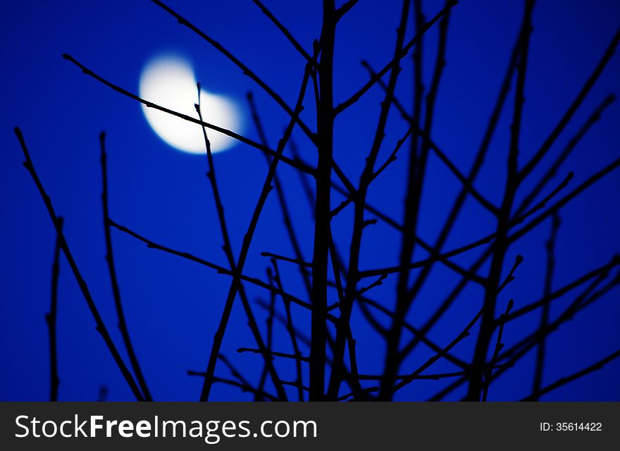 Blurred moon in the blue night