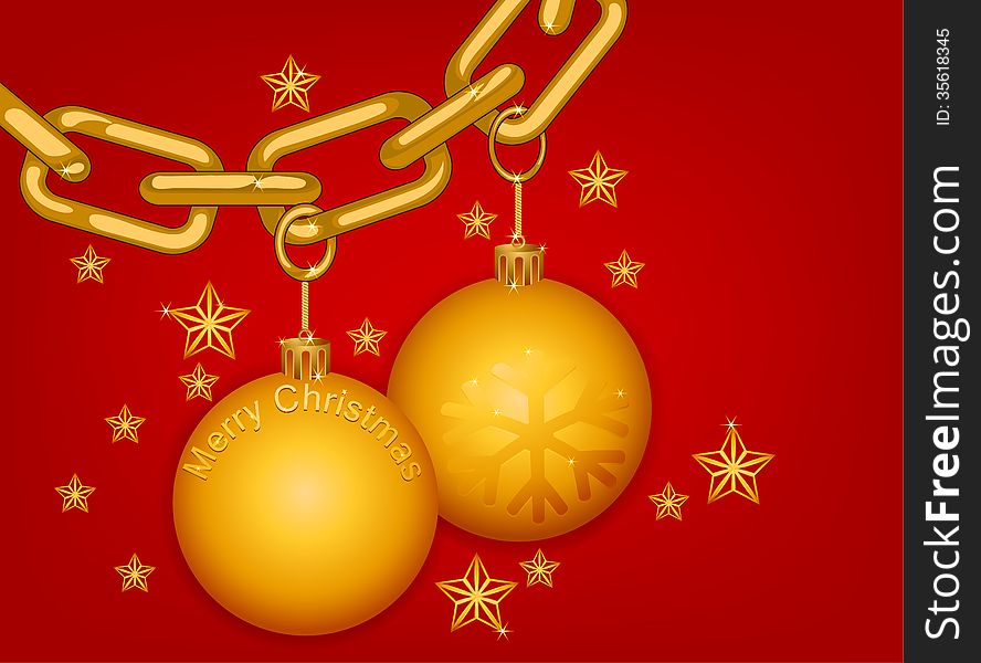 Beautiful glossy gold chain Merry Christmas on a red background