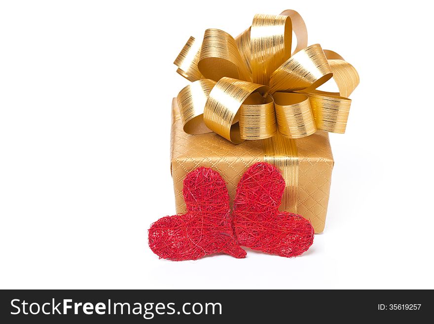 Gift box and hearts for Valentine's Day, isolated on white. Gift box and hearts for Valentine's Day, isolated on white