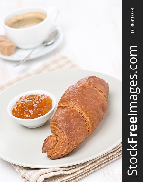 Fresh Croissant With Jam And Coffee