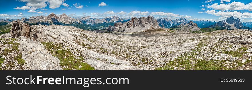 Panoramic view of the Dolomites Mountains, in the area of the mountain of Formin, Italy. Panoramic view of the Dolomites Mountains, in the area of the mountain of Formin, Italy.