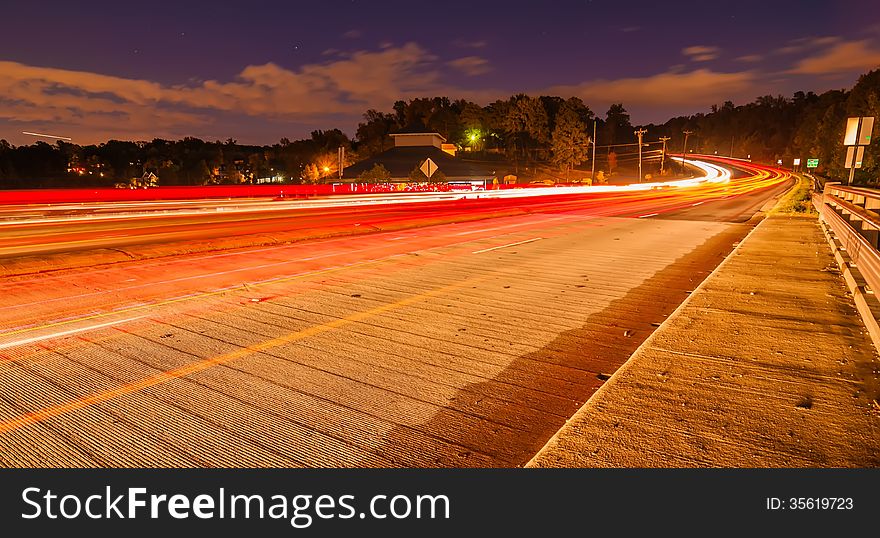 Evening commute traffic on highway - long exposure