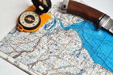 Map, Compass, And A Knife. Royalty Free Stock Image Map, Compass, And A Knife. Royalty Free Stock Image