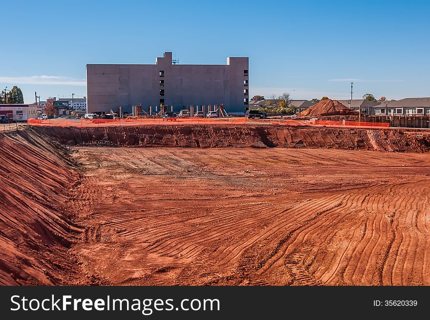 New construction excavated for new building foundations