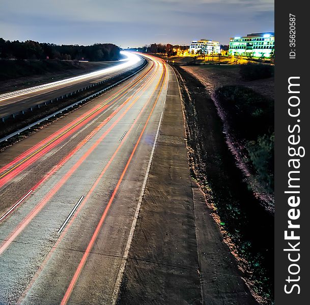 Evening highway and sky traffic in charlotte steele creek