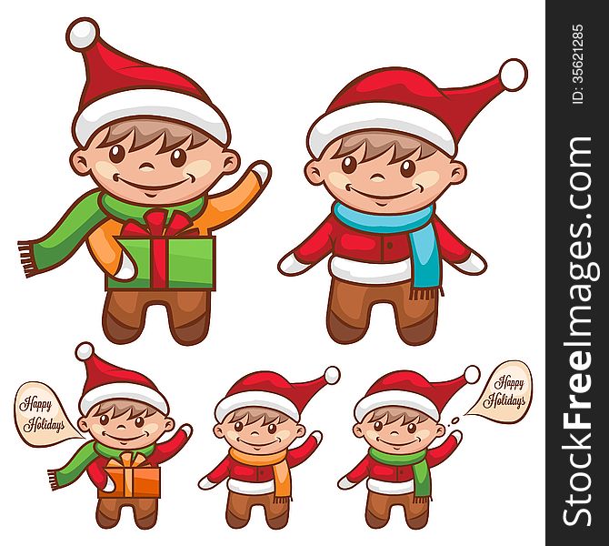 Cute Little Boy Dressed in Santa Claus. Christmas Vector Illustration. Cute Little Boy Dressed in Santa Claus. Christmas Vector Illustration.