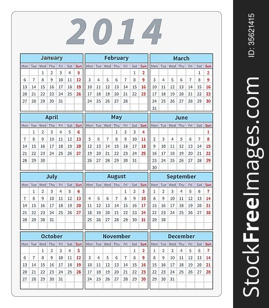 Vector illustration of 2014 calendar. Vector illustration of 2014 calendar