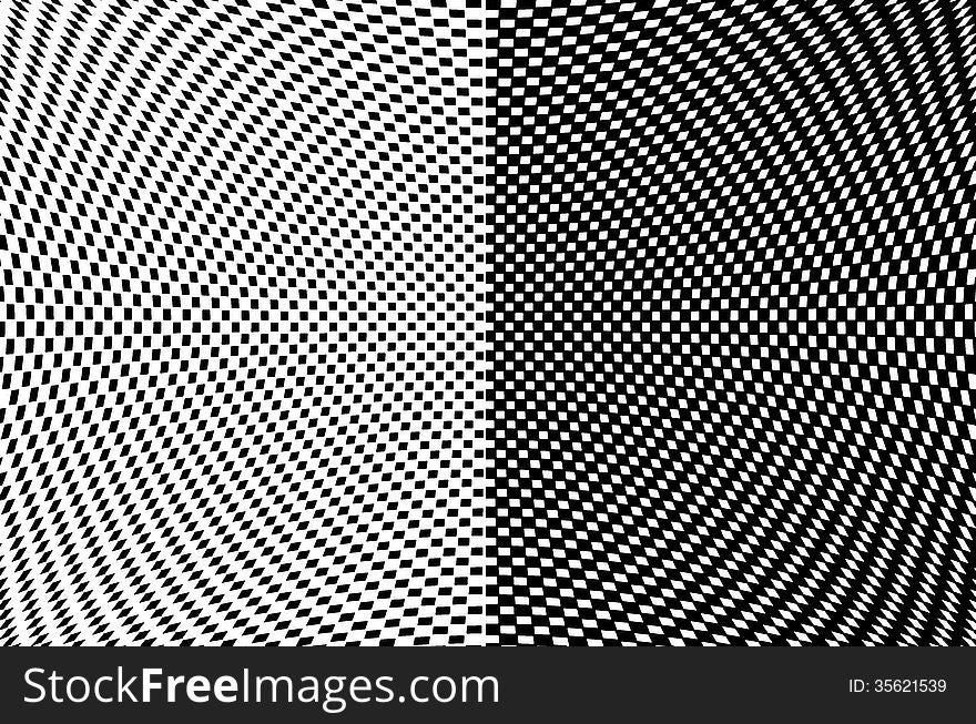 Abstract black and white background with black squares array in a concave shape