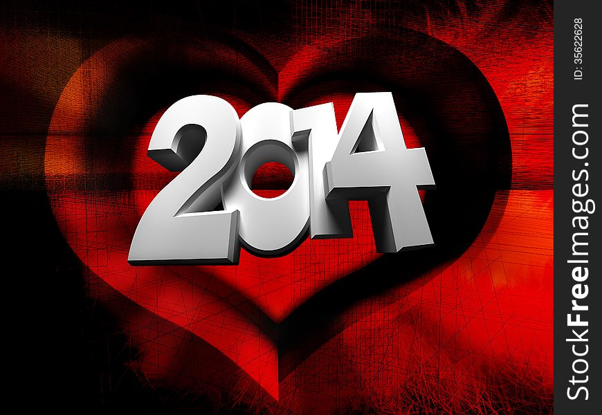 2014 white numbers on a red background in the form of heart