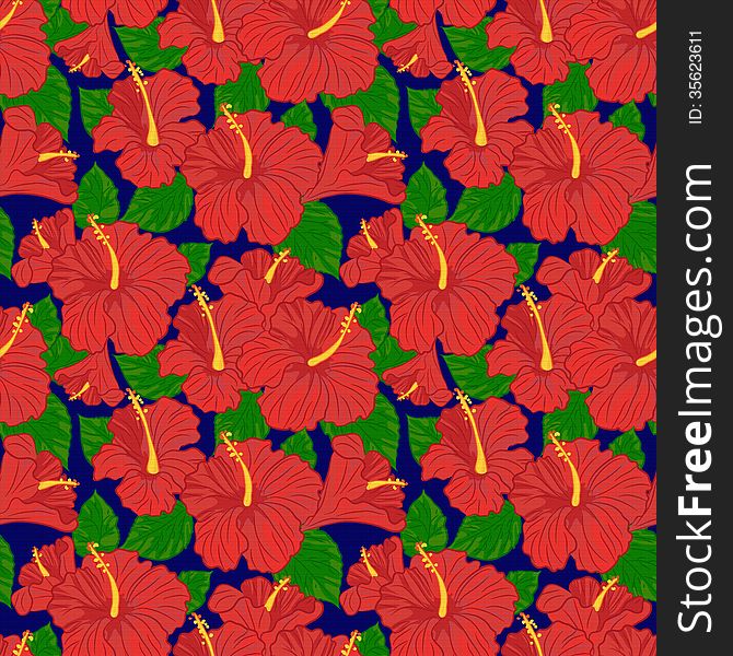 Seamless pattern with red hibiscus, eps10. Seamless pattern with red hibiscus, eps10