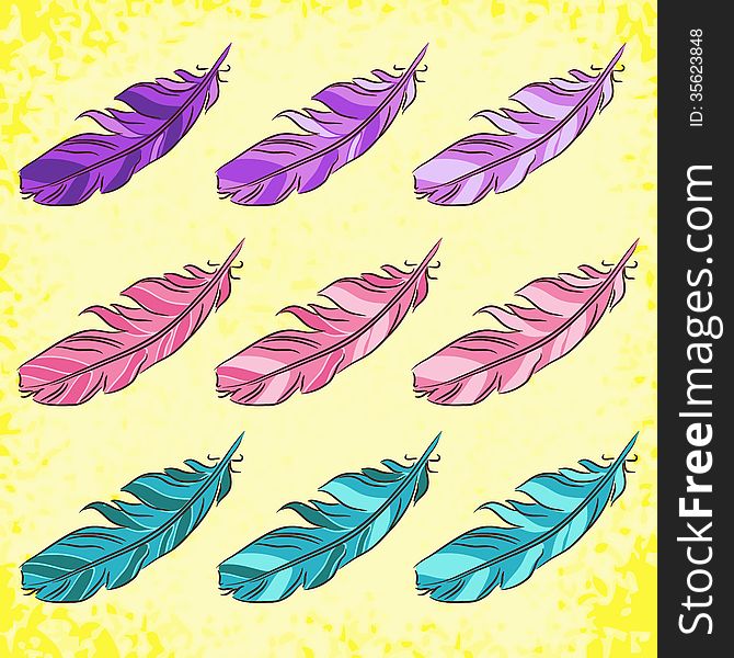 Set of vector colored feathers, eps10. Set of vector colored feathers, eps10