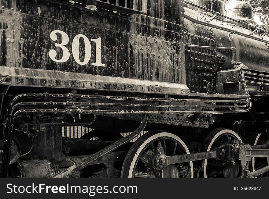 Old black locomotive engine