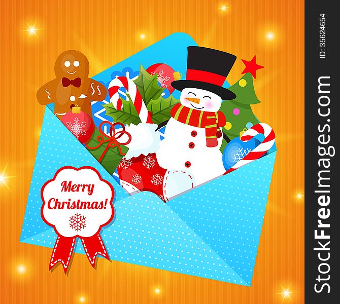 Christmas Background with cartoon snowman. Christmas Background with cartoon snowman