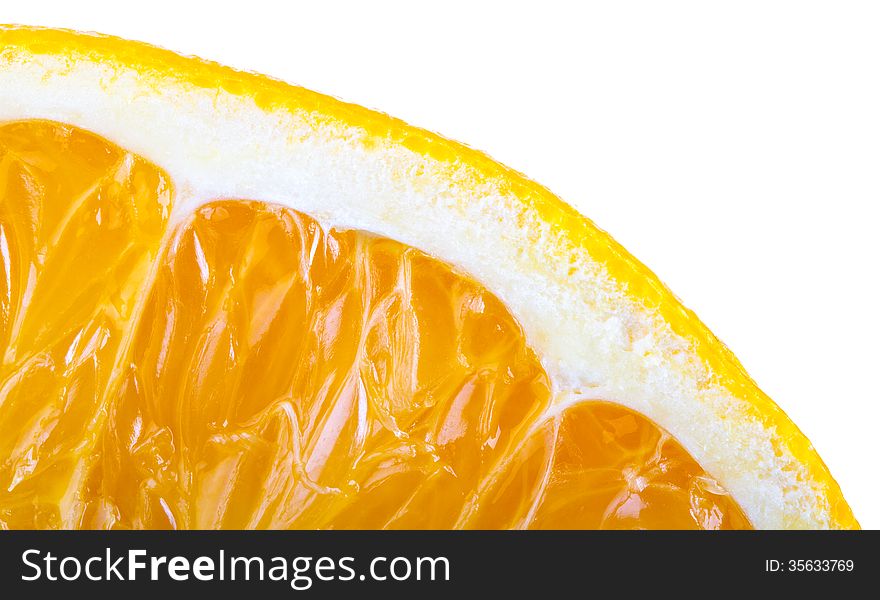 QuarterÂ merely cut oranges isolated on white background.Makro.