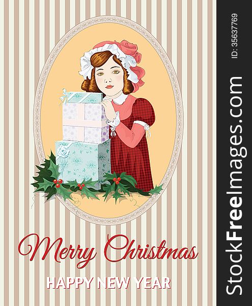 Christmas greeting card in retro style. Christmas greeting card in retro style