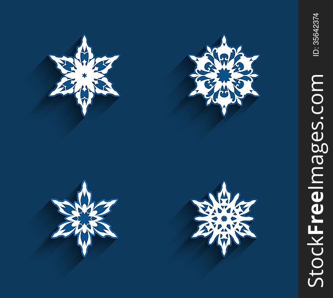 Set of ornamental snowflake icons in flat style. Set of ornamental snowflake icons in flat style