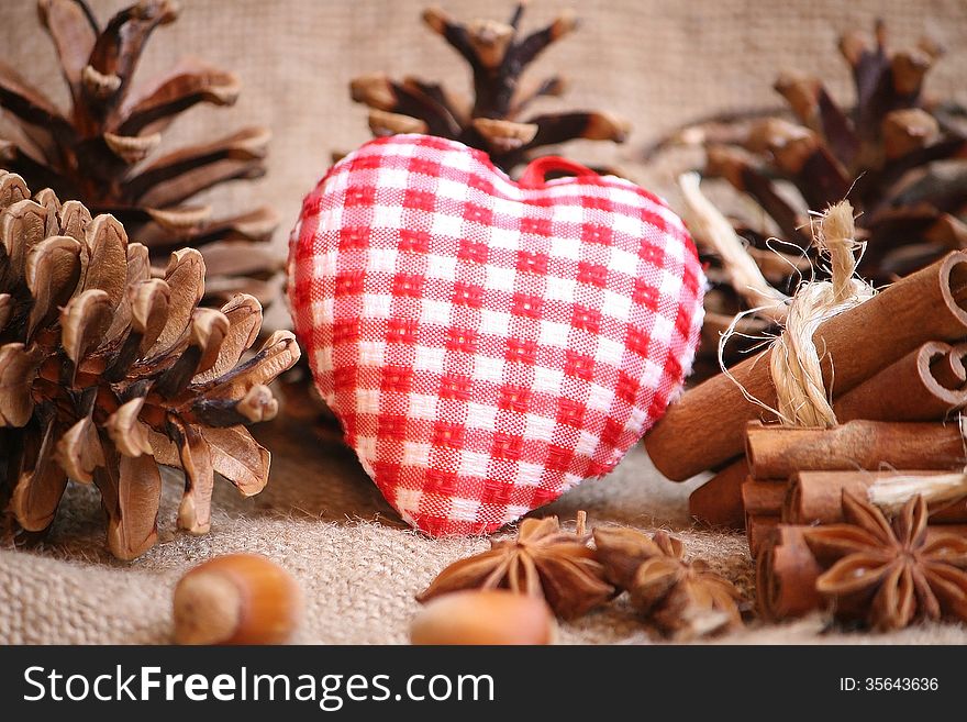 Christmas backgroud with anise star an heart. Christmas backgroud with anise star an heart