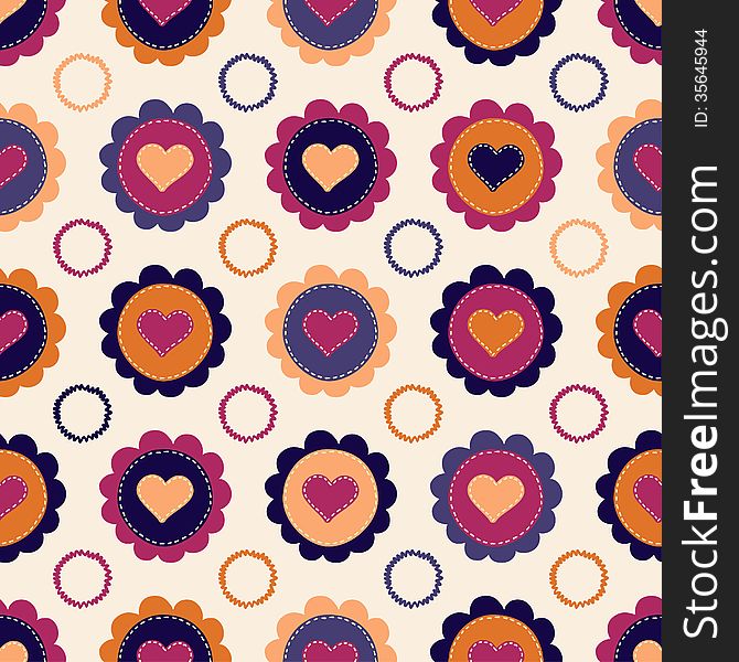 Seamless pattern with hearts and flowers