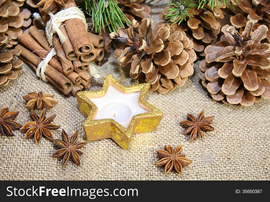 Christmas anice star and pine cone