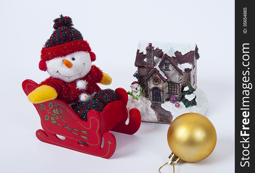 Christmas decoration with snowman on whight background