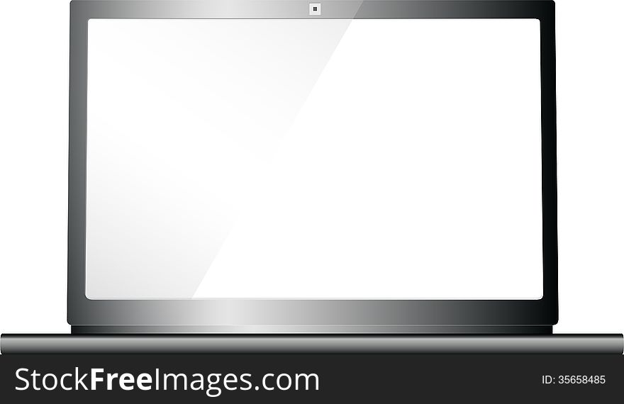 Black notebook with blank screen, isolated on white