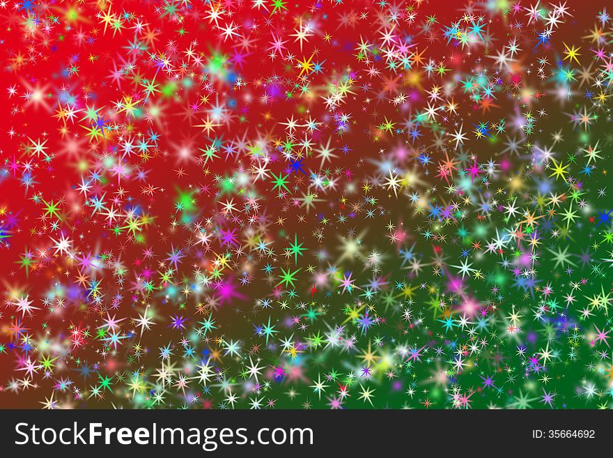 Abstract background of sparkling stars over red and green. Abstract background of sparkling stars over red and green