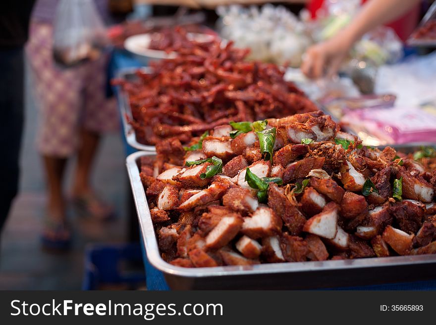 Meat chunks for sale on food market