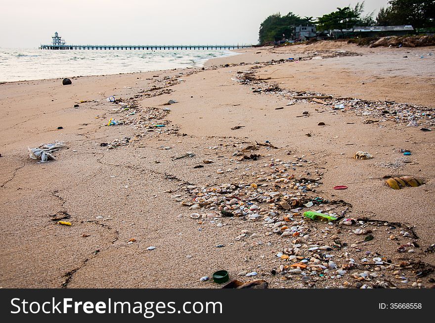 Garbage on the beach, Rayong, Thailand