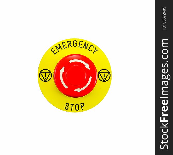 Red emergency button switch isolated on white background