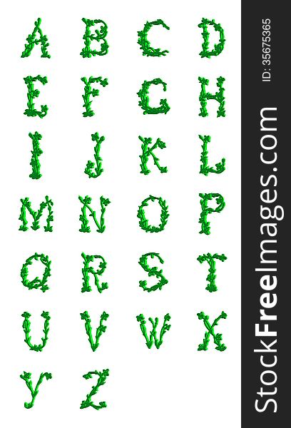 Green branches and tree formed from letters. Green branches and tree formed from letters
