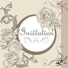 Vintage Invitation Card With Roses Royalty Free Stock Photos Vintage Invitation Card With Roses Royalty Free Stock Photos