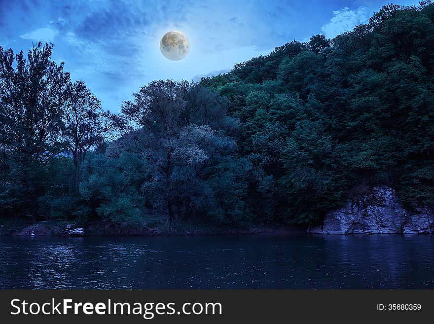 Wild mountain river on a clear summer day