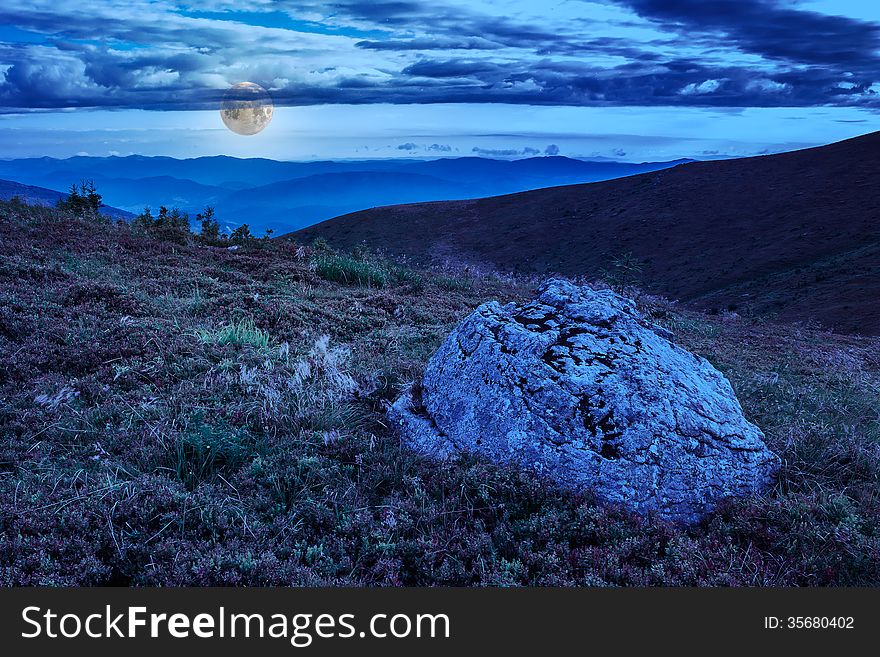 Mountain Panorama With Large Rock On The Hillside