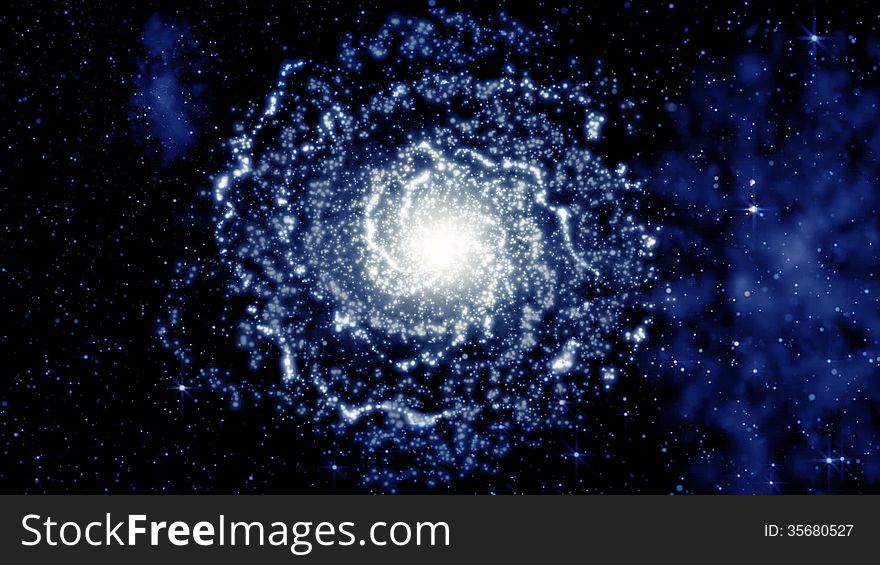 Galaxy rotating with cluster of stars, as animated deep space background. Galaxy rotating with cluster of stars, as animated deep space background