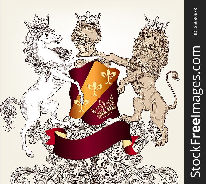 Design with heraldic horses   in vintage style