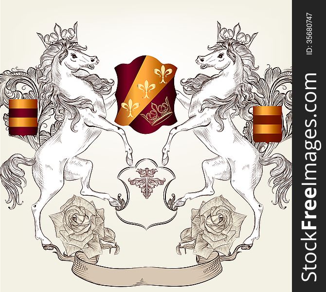 Design With Heraldic Horses   In Vintage Style