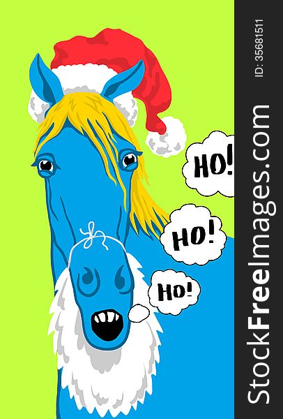A horse dressed as Santa that says Ho! Ho! Ho!. Funny illustration. A horse dressed as Santa that says Ho! Ho! Ho!. Funny illustration.
