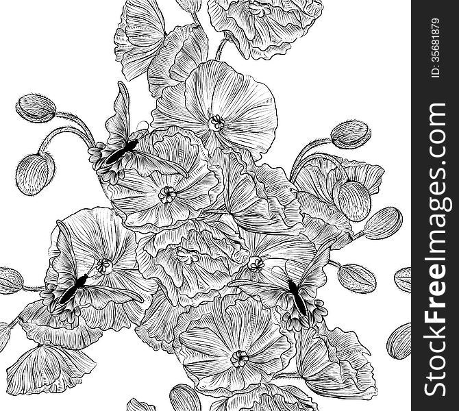 Vector seamless pattern for wallpaper design with flowers. Vector seamless pattern for wallpaper design with flowers