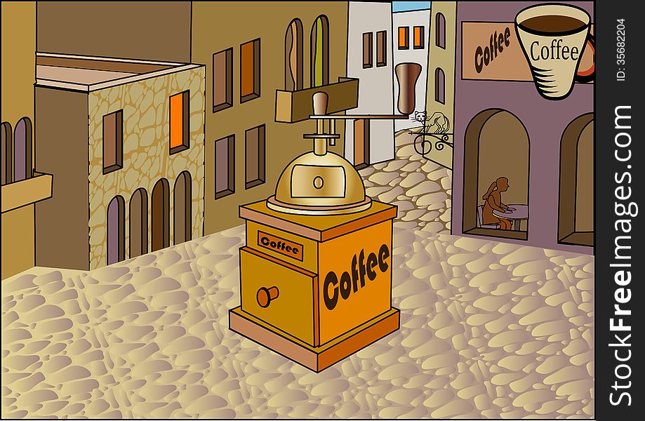 The City , Retro Banner With A Cup Of Coffee