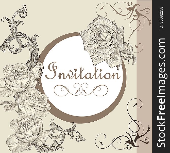 Vintage invitation card with roses