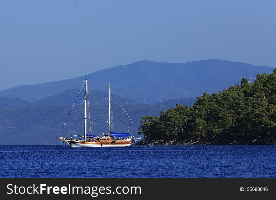 Moored Marmaris coast, tourist tour boat. Moored Marmaris coast, tourist tour boat.