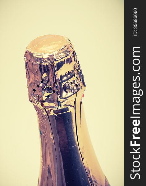 Champagne bottle and gold cork. Champagne bottle and gold cork.