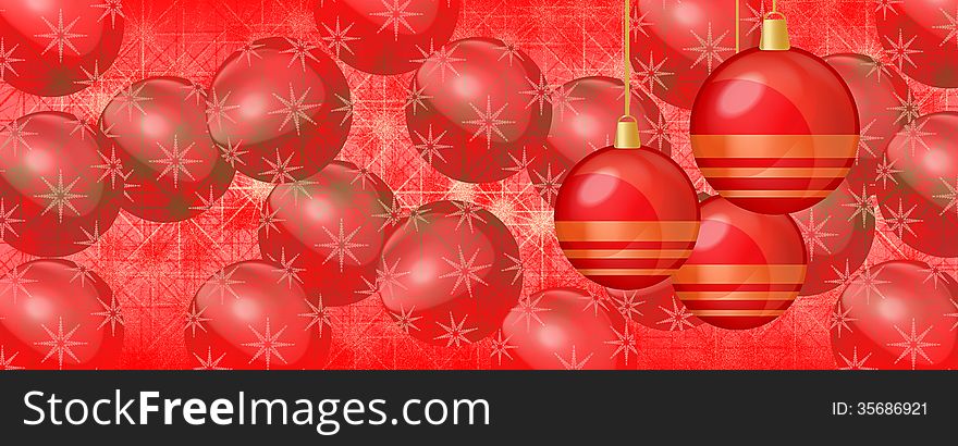 Christmas wallpaper red baubles on panaorama banner