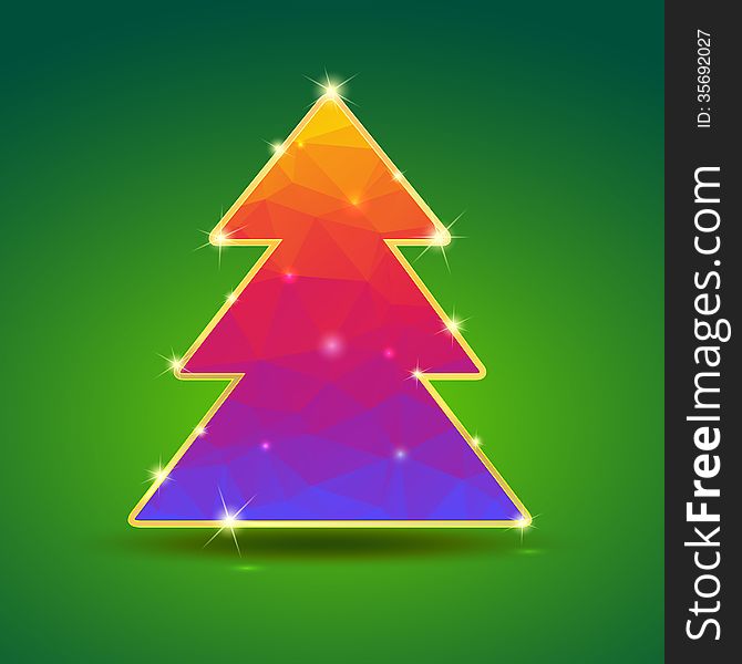Creative, bright Christmas tree with gold and