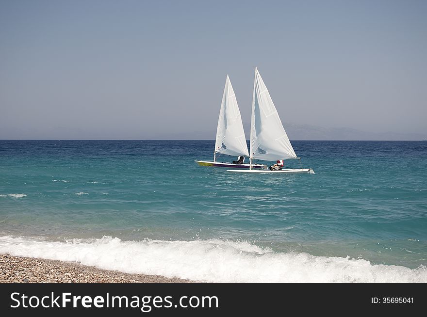Sail boats near of Greek's island Rhodes. Sail boats near of Greek's island Rhodes