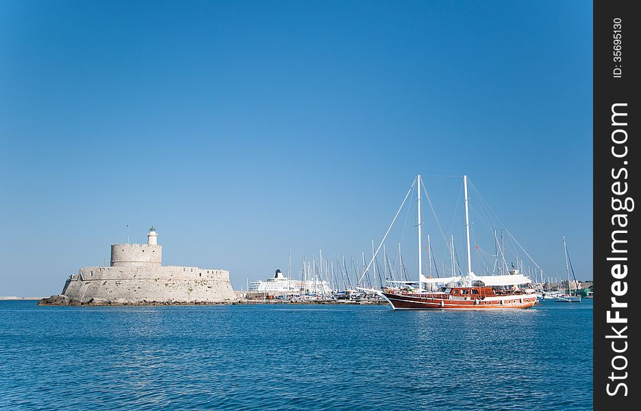 Fortress of saint Nicholas, Mandraki Harbour, Rhodes, Greece
